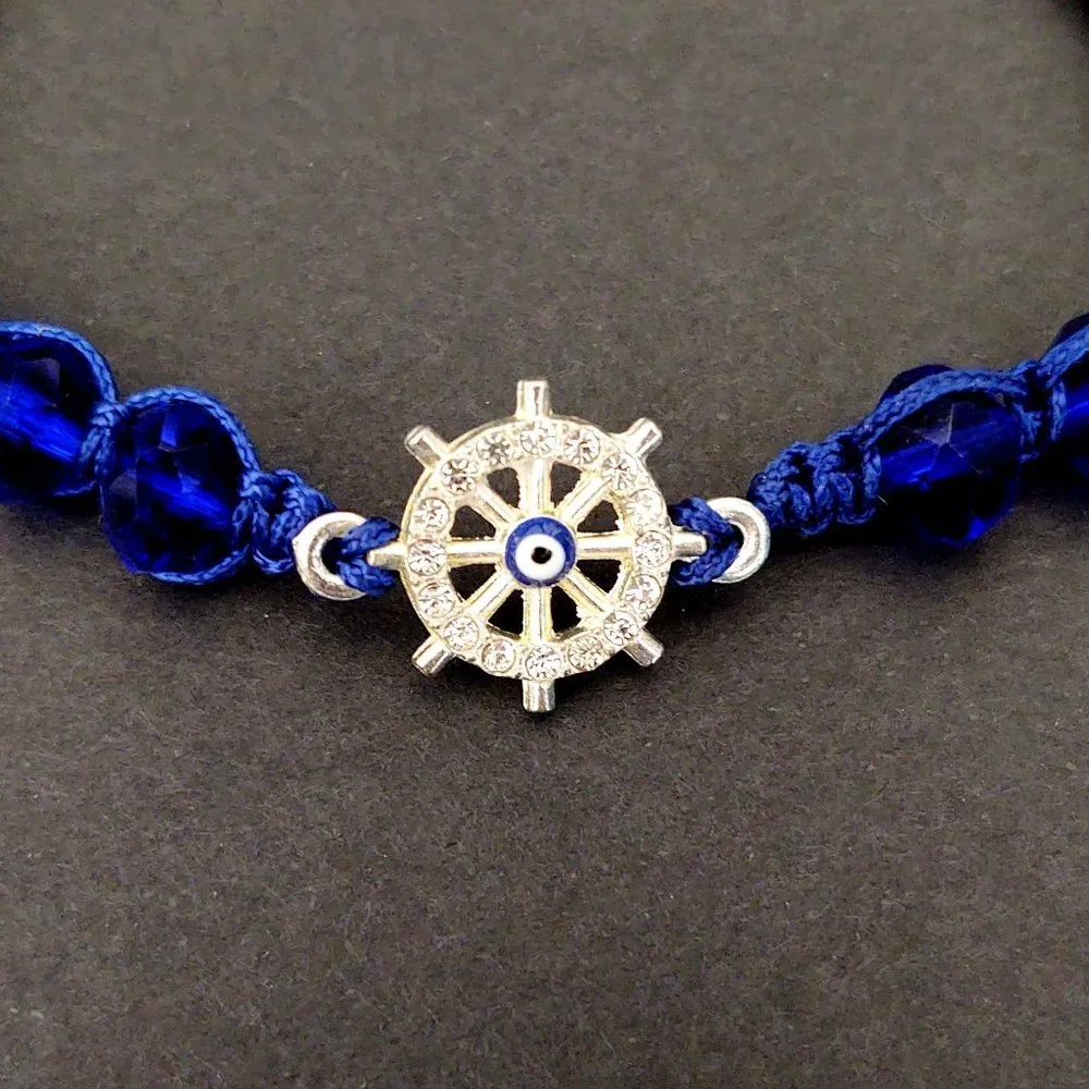 Nautical wheel w/crystal detail lariat bracelet